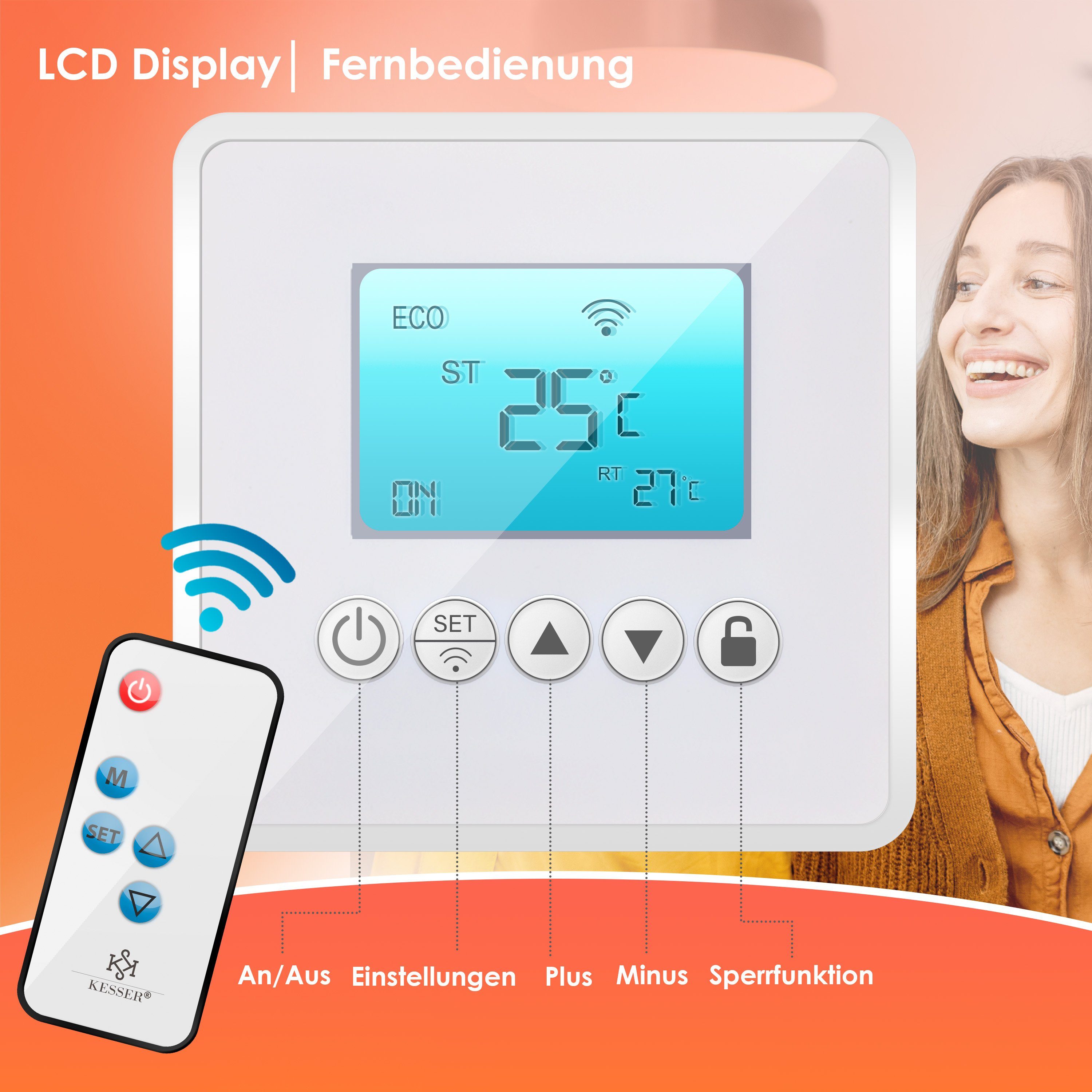 Weiß Fernbedienung Watt 2er ) LCD-Display Infrarotheizung, mit 425 Watt KESSER - 425-550 Set Infrarotheizung (