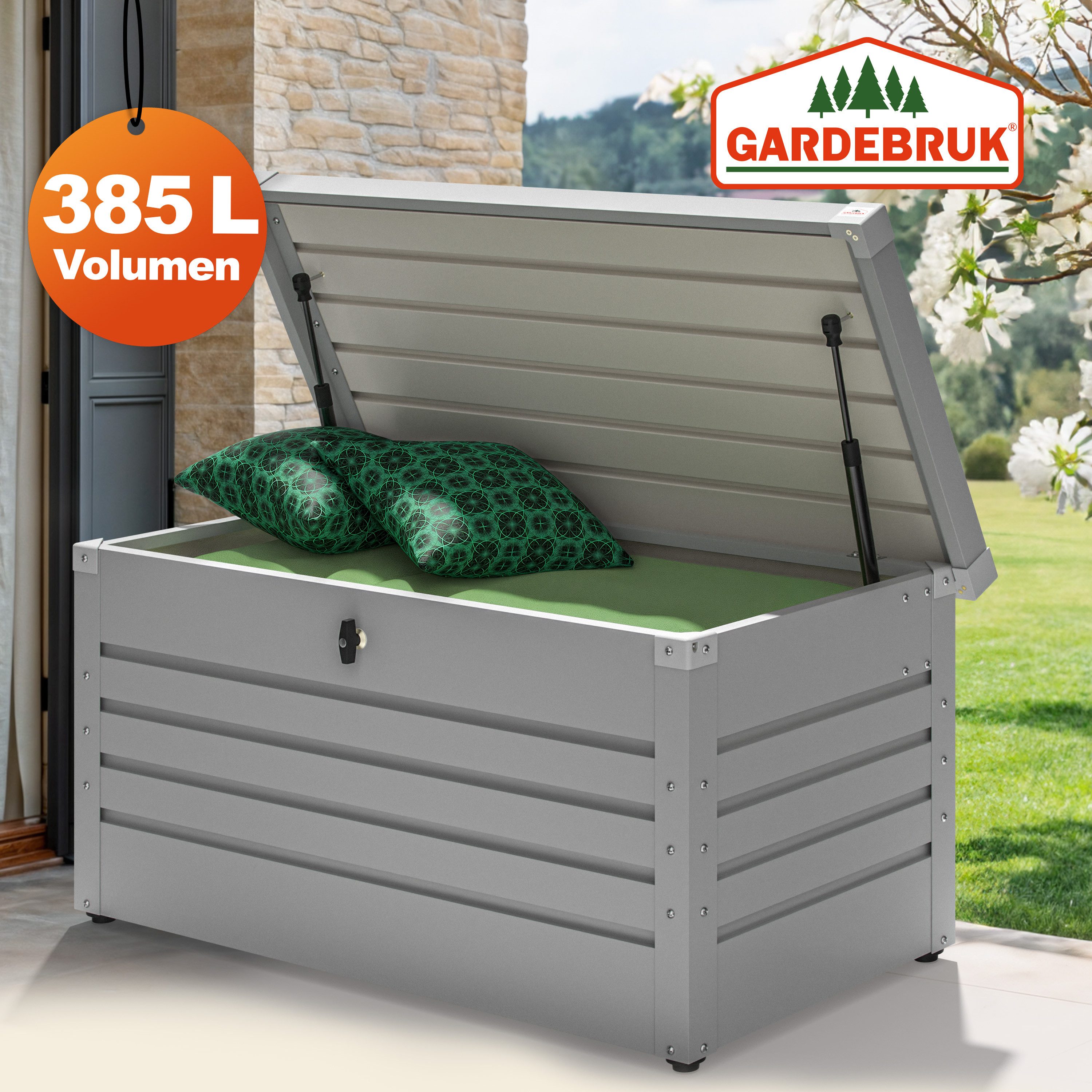 Gardebruk Auflagenbox, Metall Gasdruckfeder Abschließbar Balkon Keller 385L Weiß