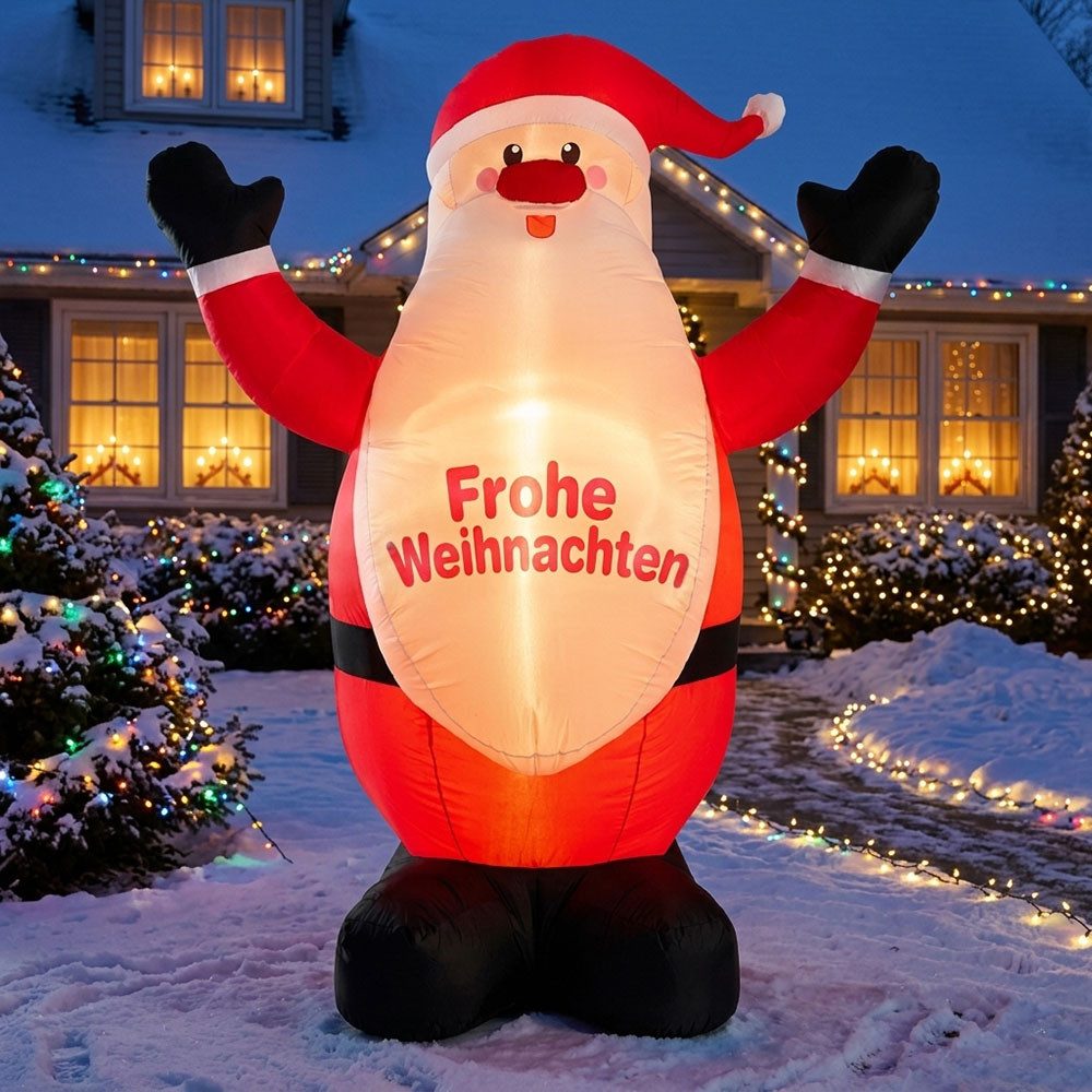Expo Börse LED Dekolicht, Leuchtmittel inklusive, LED Weihnachtsmannfigur Außendekoration Selbstaufblasbar H 200 cm