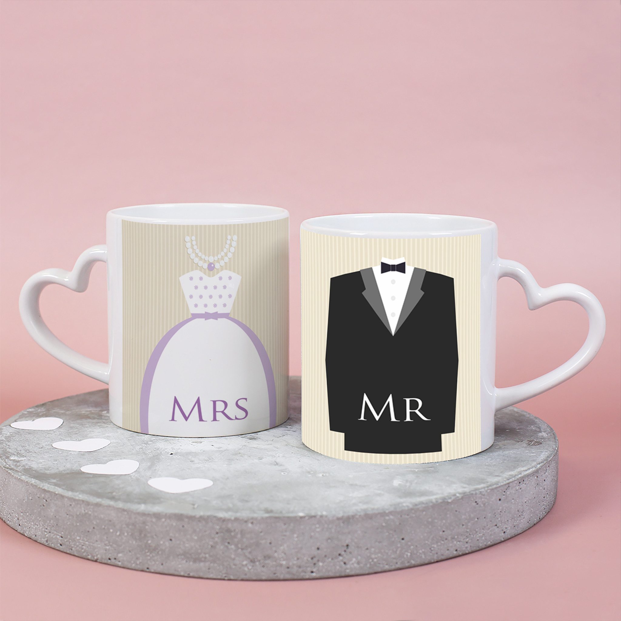 Herz & Heim Tasse 2er Set mit Henkel in Herzform und Motiven für Paare
