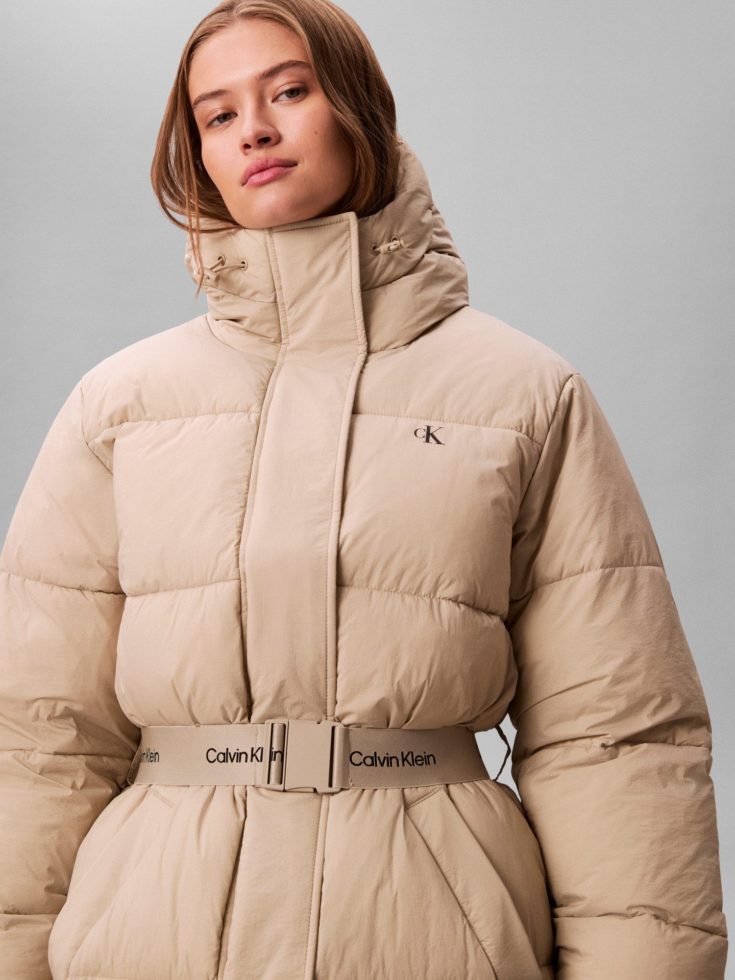 Calvin Klein Jeans Steppmantel BELTED MIDWEIGHT LONG PUFFER Mit Rundhalsaus günstig online kaufen
