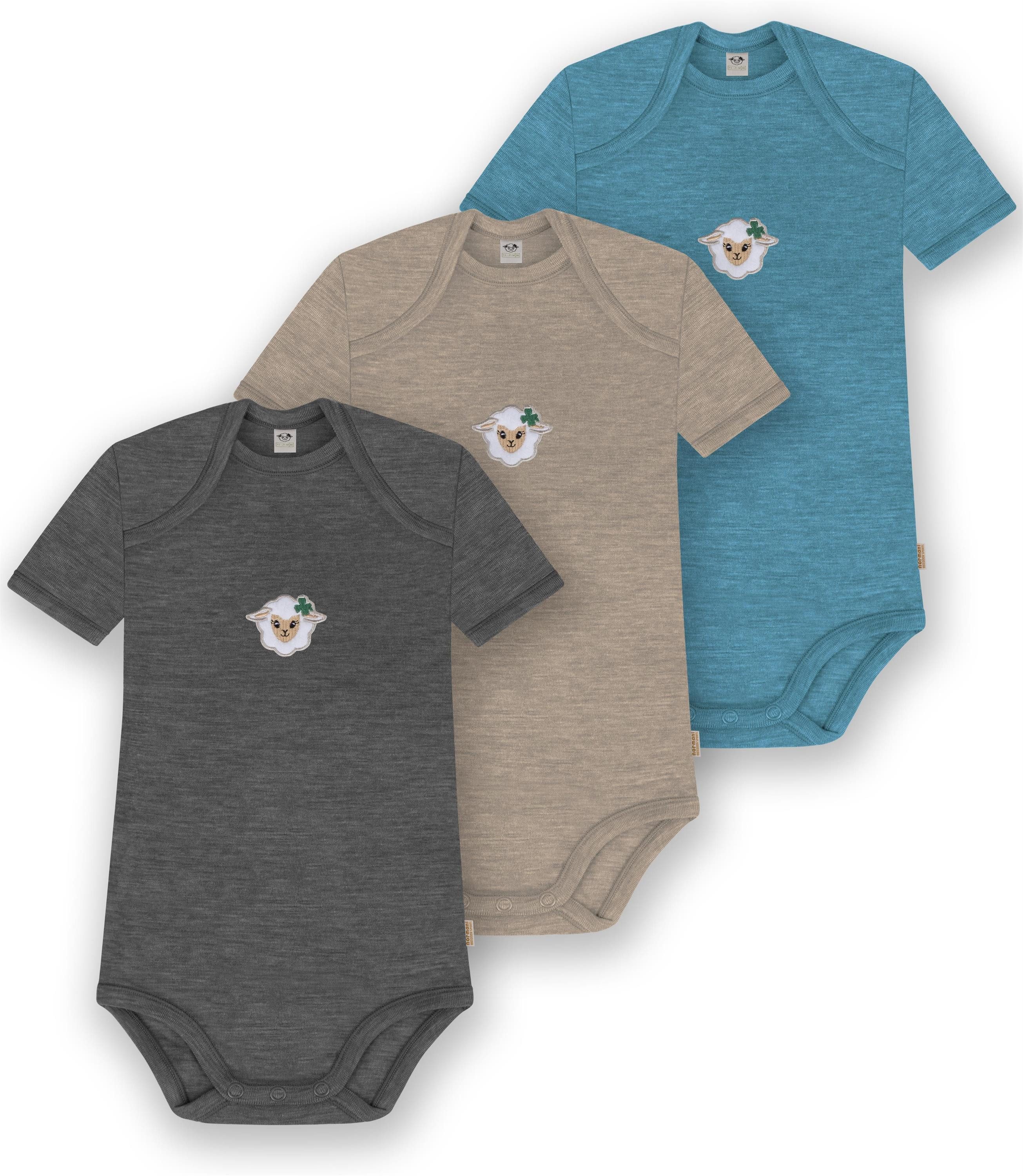 normani Kurzarmbody 3er Set Baby Merino Body Kurzarm Tauranga Short Sleeve Strampler 100 % Merinowolle - OEKO-Tex Standard 100