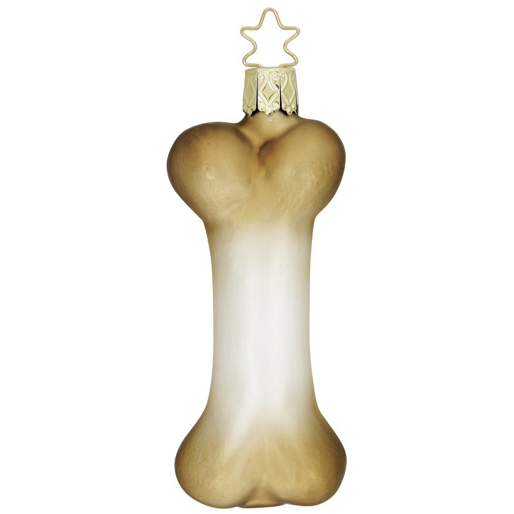 INGE-GLAS® Christbaumschmuck, Christbaumschmuck Hundeknochen Glas 10cm weiß / beige, 1 Stück