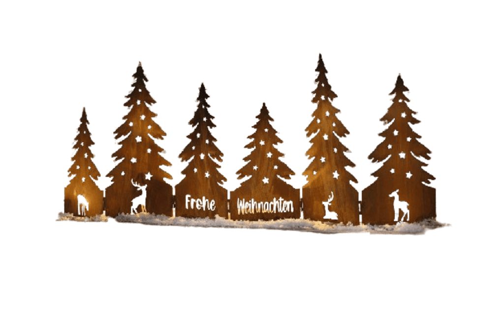 Home-trends24.de Winterlandschaft Wald Aufsteller Rehe Weihnachten Deko Figur Rostoptik Tannen Winter