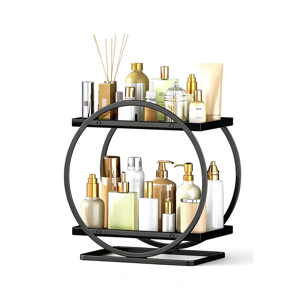 AFKSMILE Make-Up Organizer Make-up-Organizer für Schminktisch,2-stöckig,Badezimmer-Arbeitsplatten, Hautpflege, Kosmetik-Aufbewahrungsregal, Metall, Parfüm-Organizer