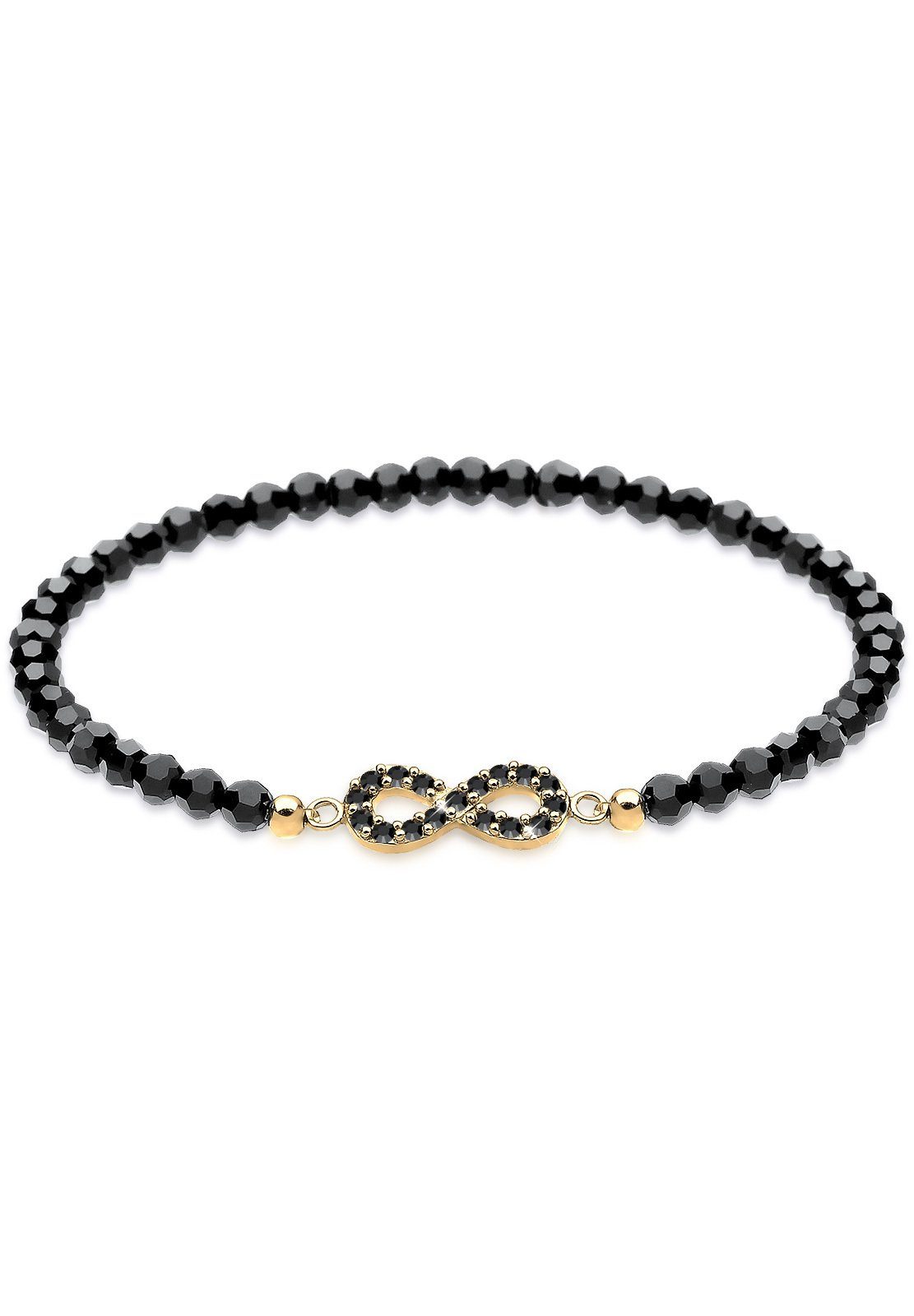 Armband Infinity Glas Kristalle Schwarz 925 Sterling Silber vergoldet
