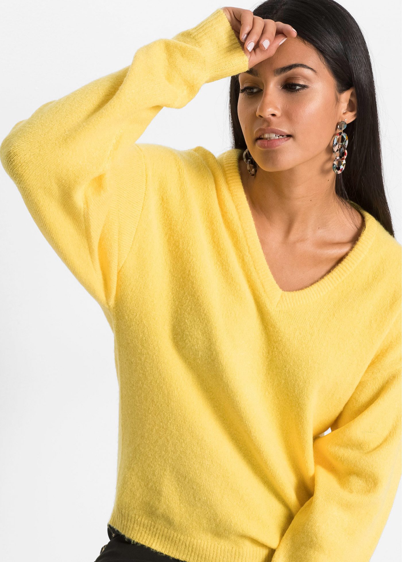 bonprix Strickpullover aus weichem Material, mit V-Ausschnitt, Oversize-Pas günstig online kaufen