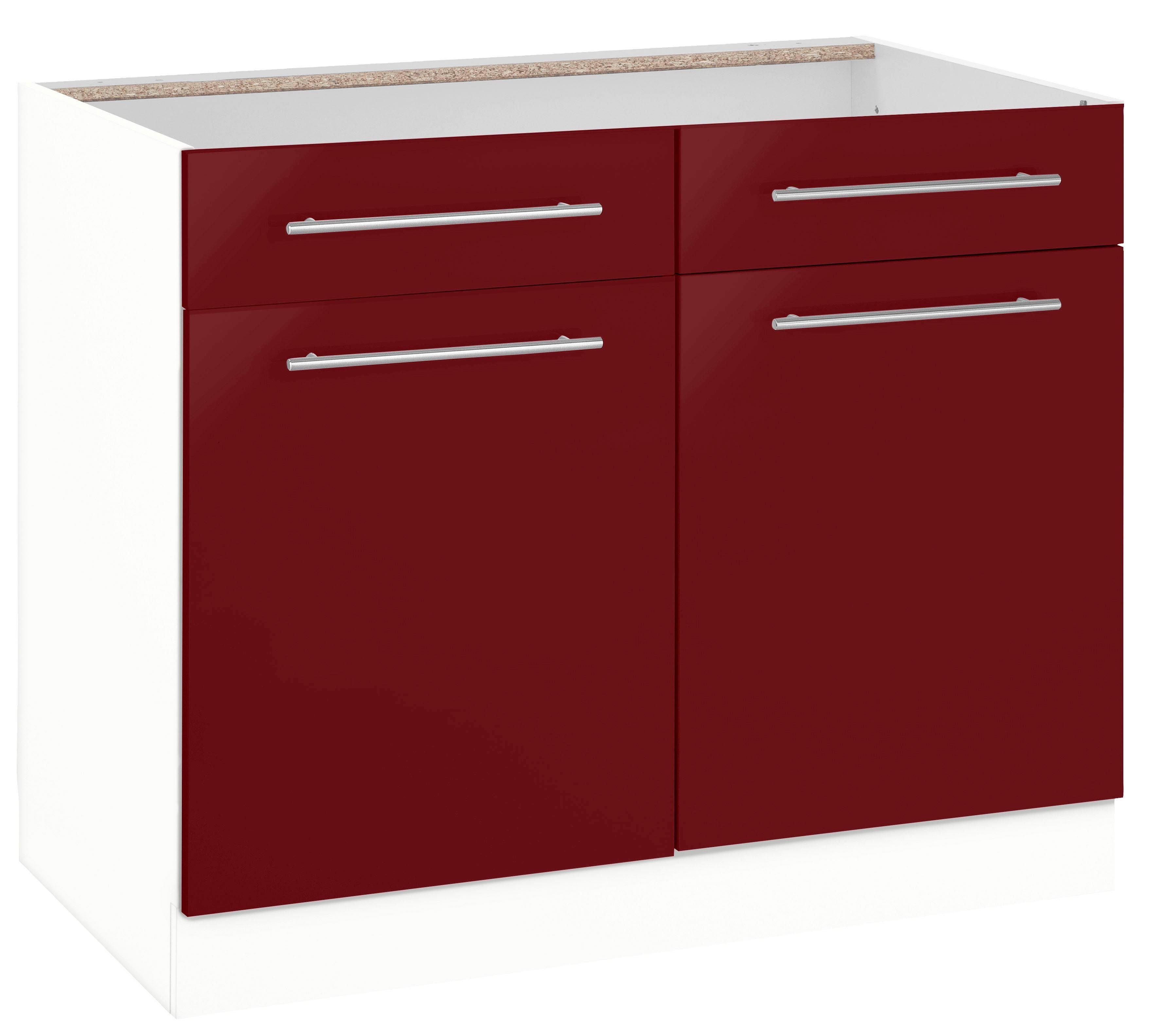 wiho Küchen Unterschrank Flexi2 Breite 100 cm rot Glanz/weiß