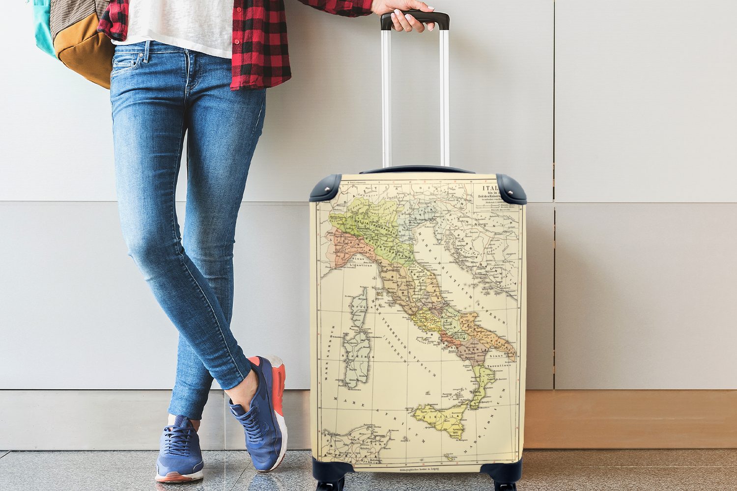 MuchoWow Handgepäckkoffer Karte - mit Italien Handgepäck rollen, Reisekoffer 4 Rollen, Trolley, - für Reisetasche Ferien, Jahrgang