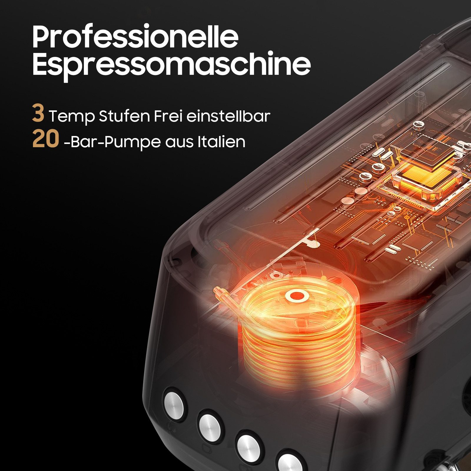 AIMAX Espressomaschine Siebträgermaschine 20 Bar – Kaffeemaschine aus Edelstahl mit Milchaufschäumer, Klassische Tastensteuerung, Kaffeekanne, Edelstahlfilter 51mm, 1350 W, 1,3L Wassertank, für Espresso, Latte Macchiato & Cappuccino
