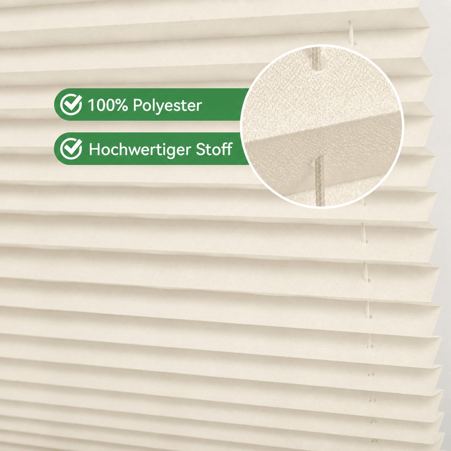 OUBO Plissee Faltrollo Ohne Bohren, Lichtschutz, Klemmträger,Easyfix, Lichtschutz, verspannt, Klemmfix, Jalousie für Fenster & Tür