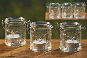 Spetebo Teelichthalter Glas Teelichthalter - 3er Set / 7 cm (3er Set), Windlichter zum Aufhängen