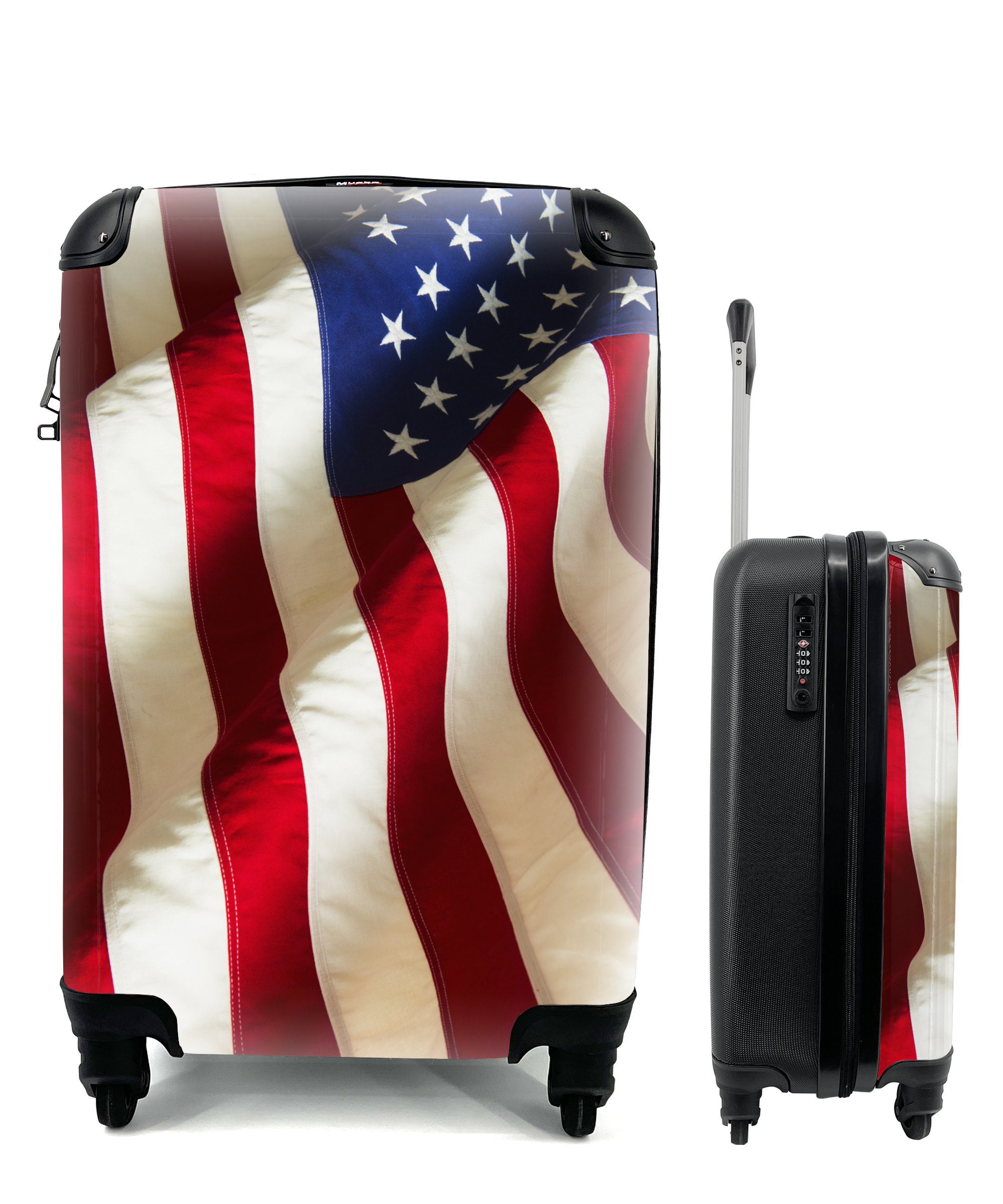 MuchoWow Handgepäckkoffer Flagge 4 Rollen, Trolley, Reisetasche rollen, der für mit Ferien, Vereinigten Handgepäck Reisekoffer Staaten