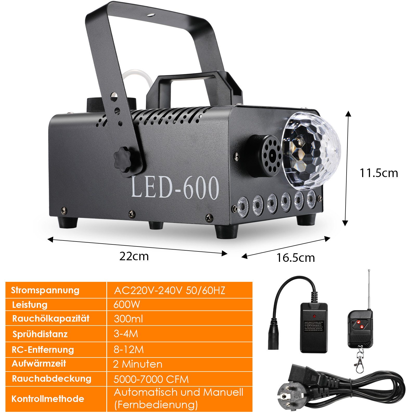 TLGREEN Discolicht Nebelmaschine Mini, Smoke Machine mit RGB Effekt, LED wechselbar, 600W Smoke Machine, 6 LED RGB Effekt Licht Fog Machine
