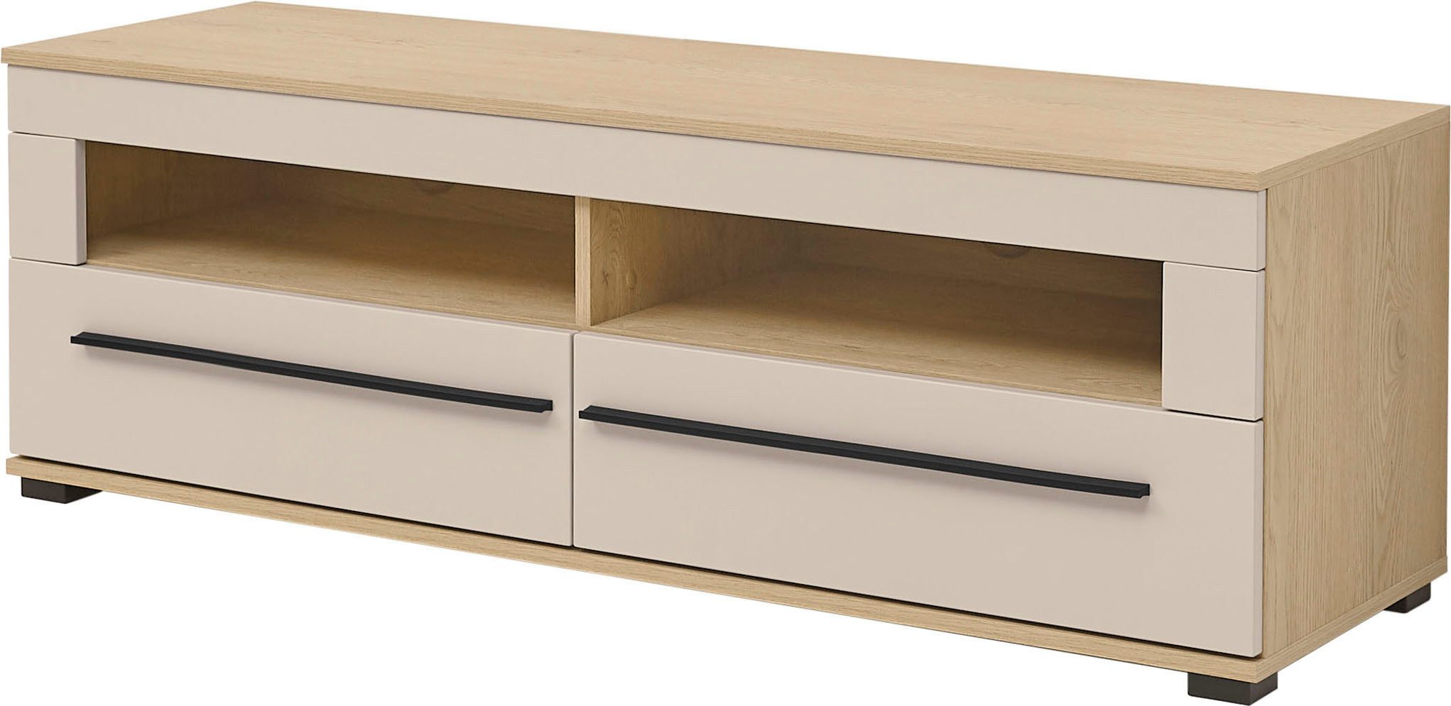 Home affaire Lowboard Cantara, TV-Unterteil modern, Kommode in Eiche Evoke, Weiß o Kaschmir, schwarze Stangengriffe, ausreichend Stauraum, vielseitig einsetzbar