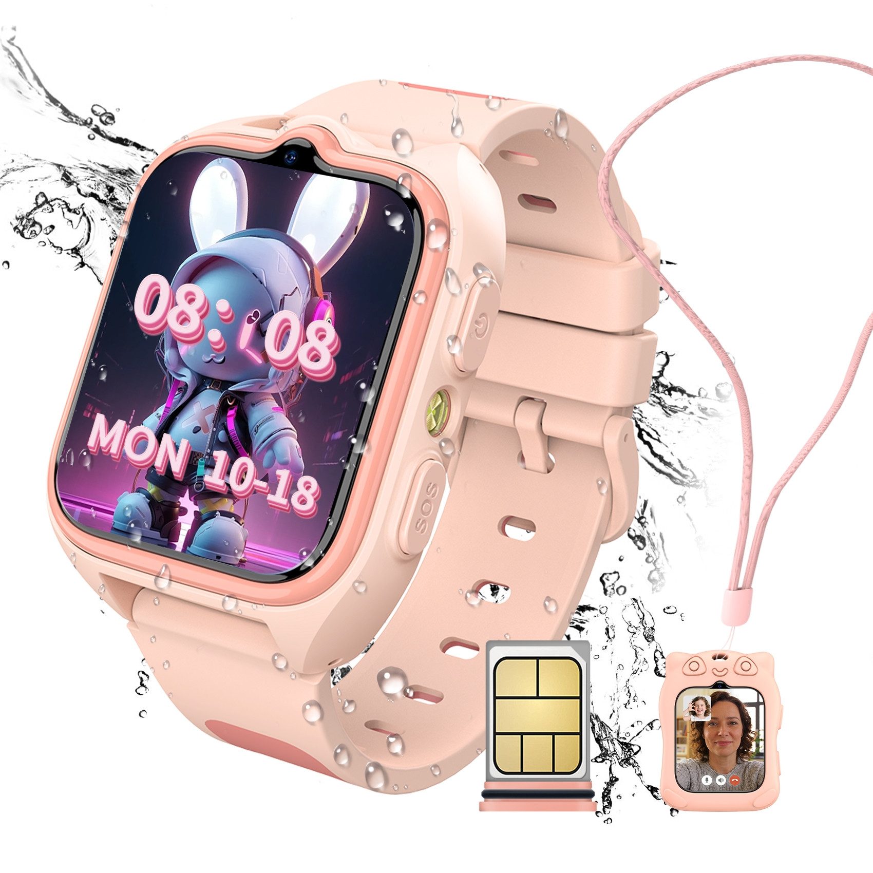 blackview Kinderuhr mit 4G-Videoanrufe und GPS Smartwatch, 1,75", GPS+LES+WiFi, 4G-LTE, IP68, SOS, 800mAh, Knips-Freunde​