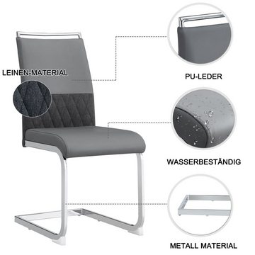 Ulife Freischwinger Esszimmerstühle Polsterstühle mit Kunstleder und Leinen (2 St)