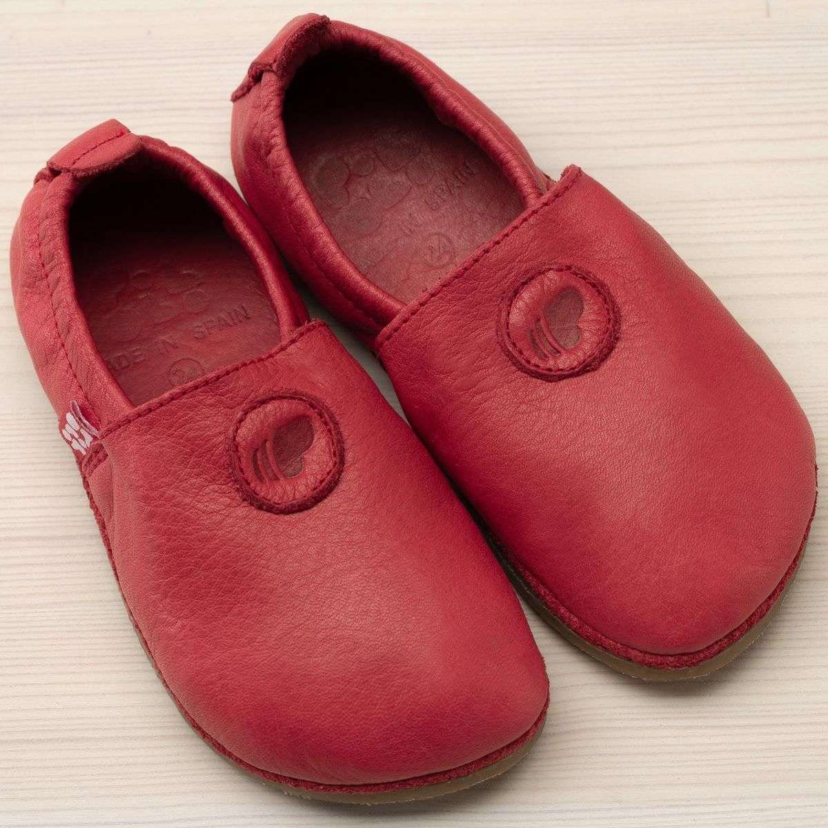 POLOLO Unisex Kinderschuhe, Haus- und Barfußschuh Naturleder Rot