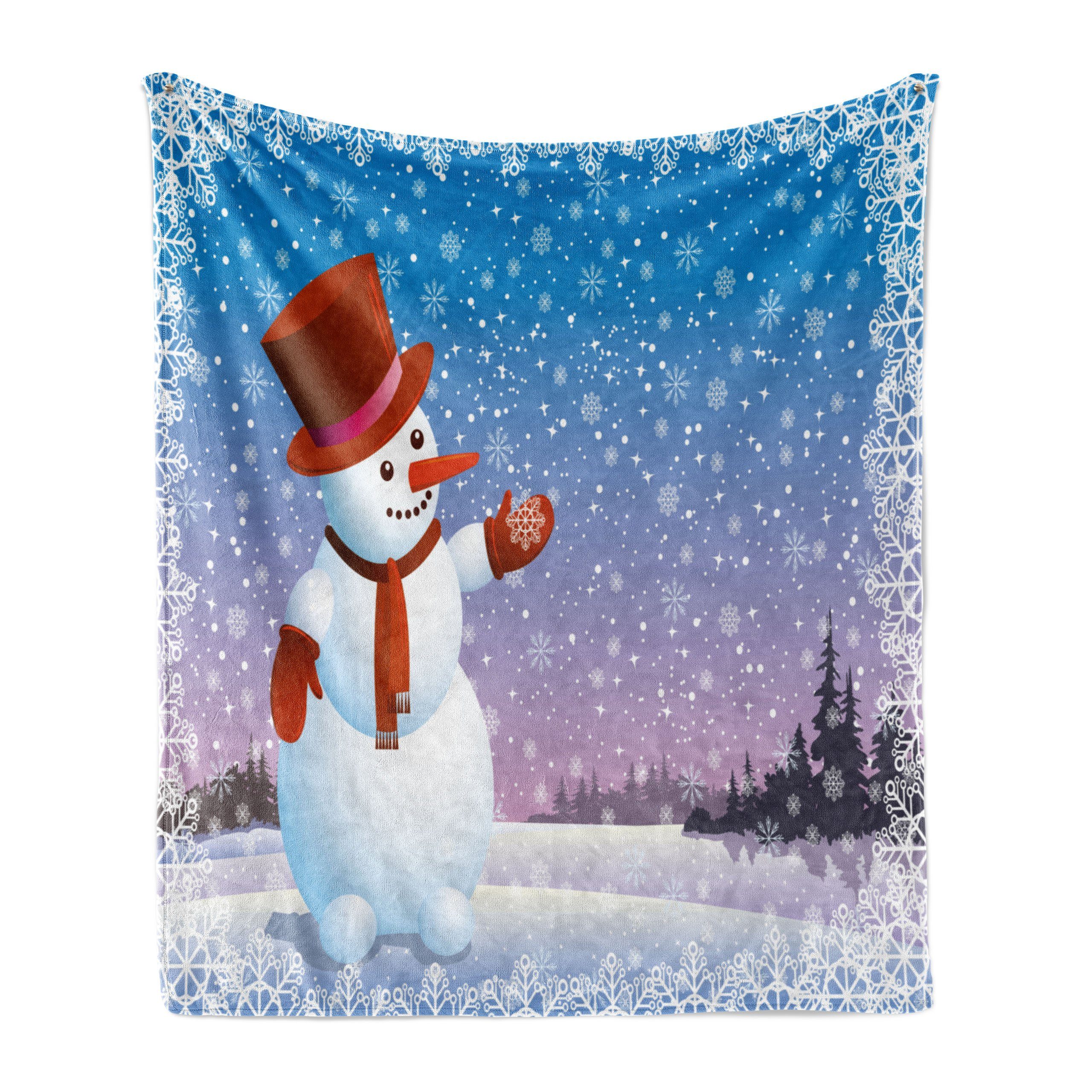 für Abakuhaus, und Innen- Glückliche Schneemann Gemütlicher Cartoon Außenbereich, Schneefall den Wohndecke Plüsch