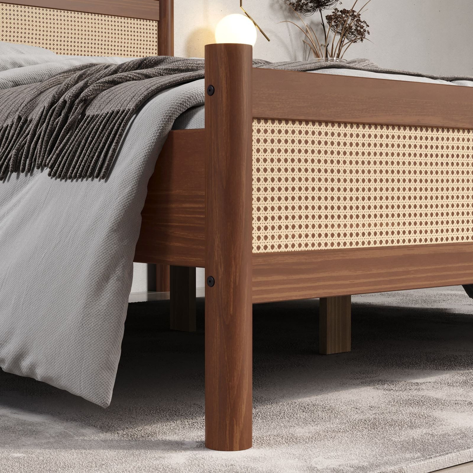 IDIMEX Massivholzbett CEFIRA, Doppelbett 140x190 cm mit Rattangeflecht Eiche Finish – Bild 4 von 5