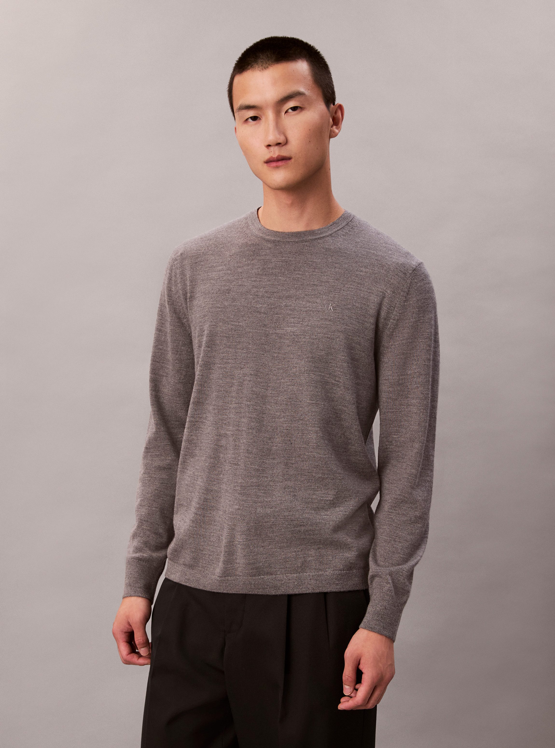 Calvin Klein Strickpullover LS 100% MERINO CREW 14GG Mit Rundhalsausschnitt, regular fit