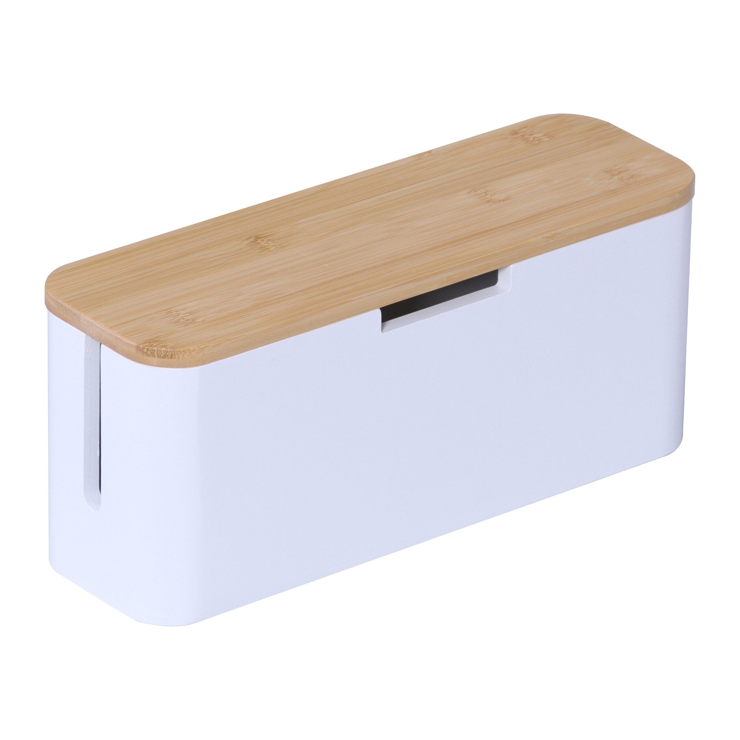 relaxdays Kabelbox aus Bambus, (7-tlg), Natur-Weiß