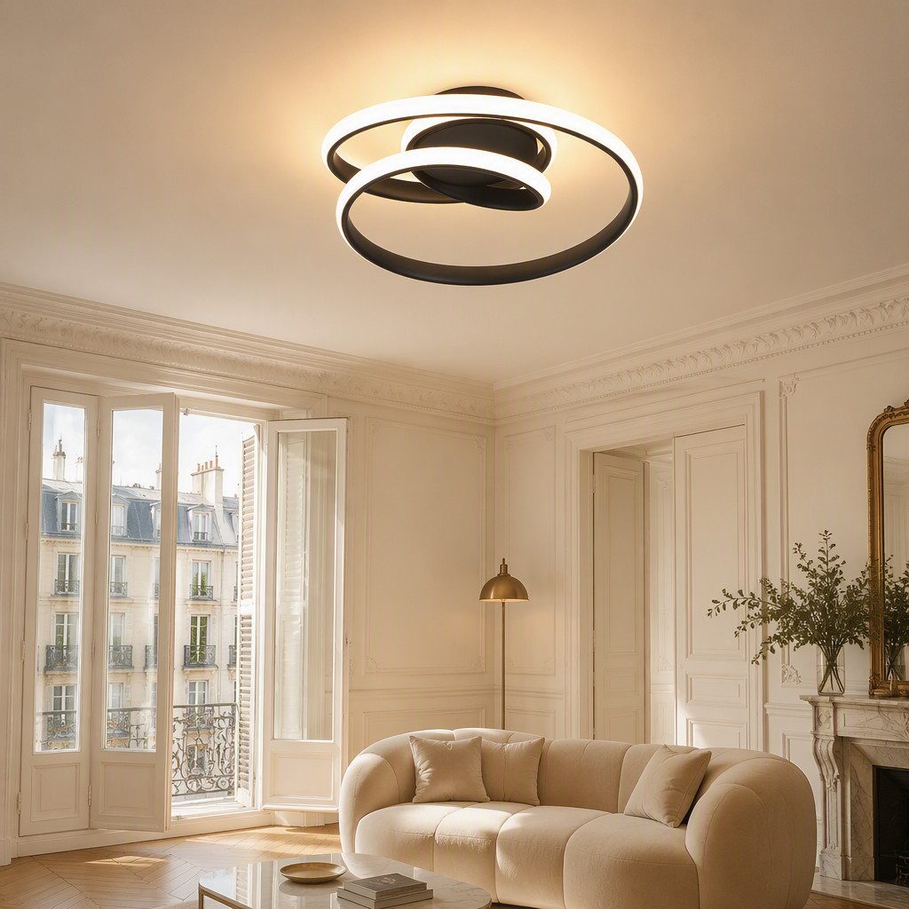 BlingBin LED Deckenleuchte Warmweiße Deckenlampe mit Spiralring, Ø 30 x H 8,5 cm, 37 W, Warmweiß, LED fest integriert, Modern Deckenlampe 3000K für Wohnzimmer Küche Flur