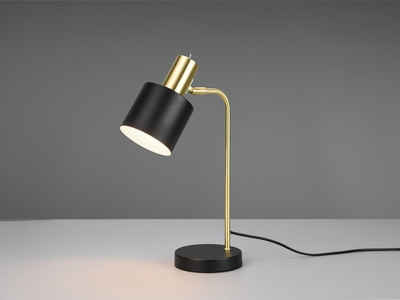 meineWunschleuchte LED Nachttischlampe, LED wechselbar, warmweiß, dimmbar, große Leselampe Bett mit Lampenschirm Schwarz Gold, H: 43cm