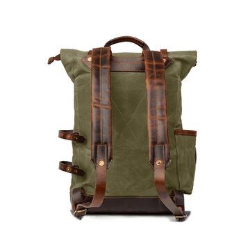 DRAKENSBERG Wanderrucksack Roll-Top »Adam« Wald-Grün, wetterfester Vintage Rucksack aus gewachstem Canvas und Leder, robust