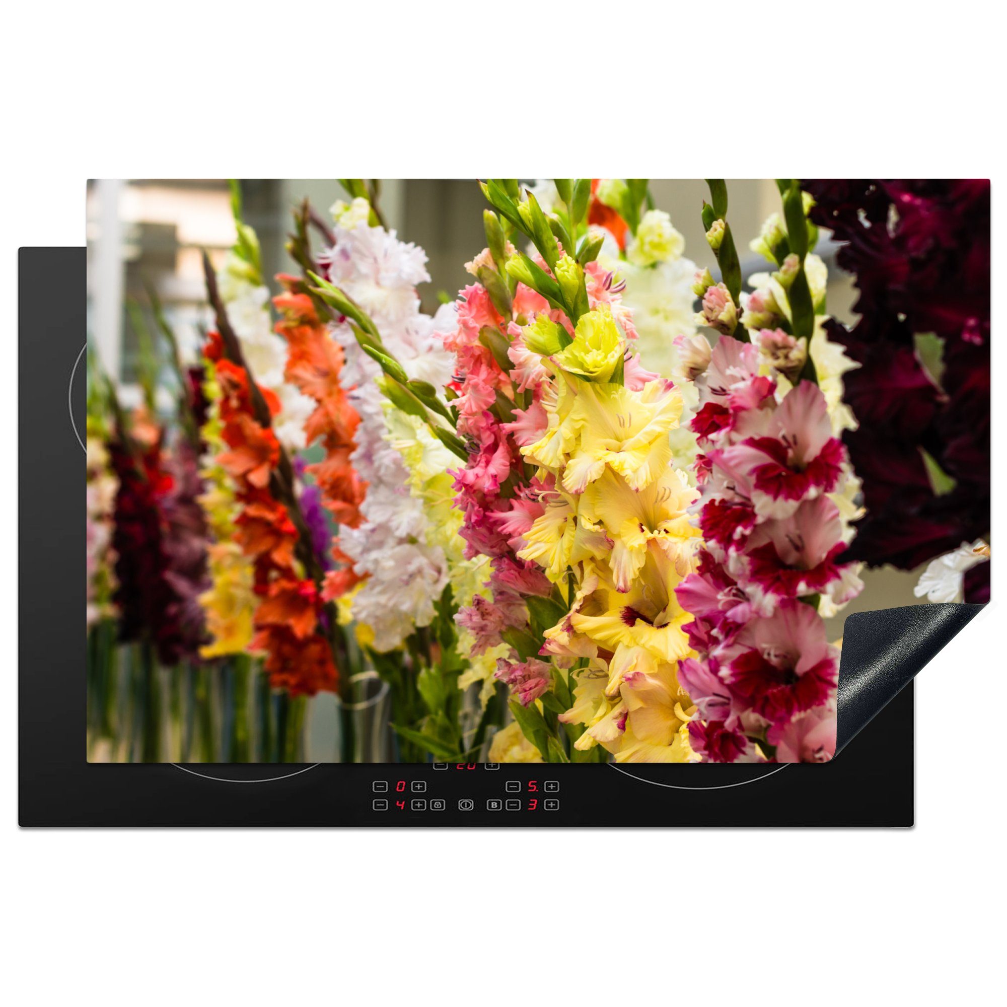 MuchoWow Herdblende-/Abdeckplatte Gladiolen - Blumen - Farben, Vinyl, (1 tlg), 81x52 cm, Induktionskochfeld Schutz für die küche, Ceranfeldabdeckung