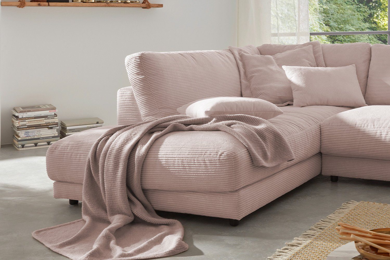 KAWOLA Ecksofa od. Recamiere Farben MADELINE, Cord, versch. rechts rosa links, Sofa