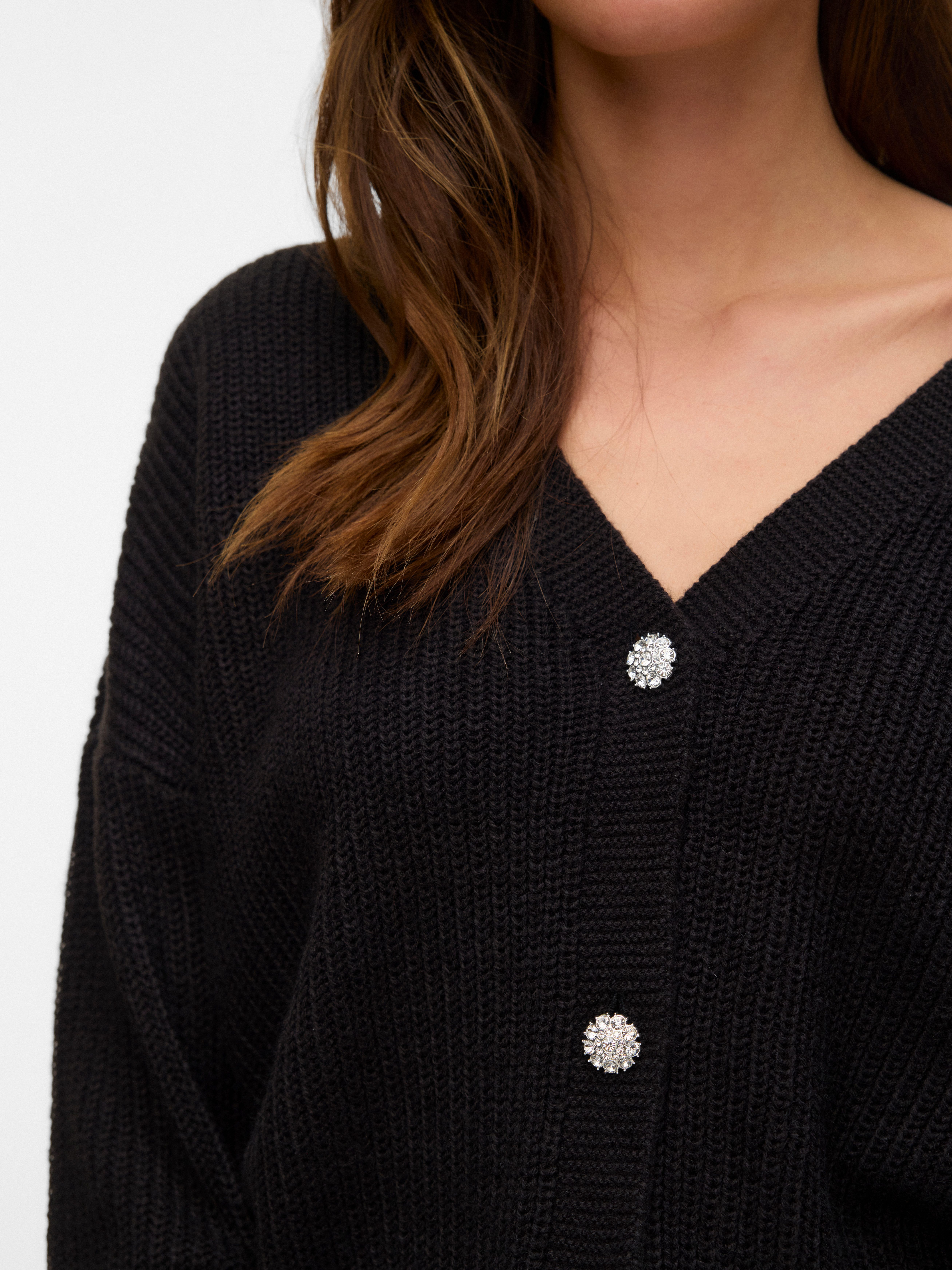 Vero Moda Strickjacke VMLEALIGHT LS V-NECK JEWEL CARDIGAN NOOS mit tiefem V-Ausschnitt
