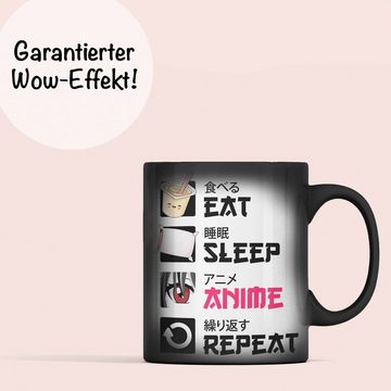 Trendation Tasse Trendation - Eat Sleep Anime Zaubertasse Geschenk Spruch Farbwechsel Tasse Geschenke Deko, Farbwechsel