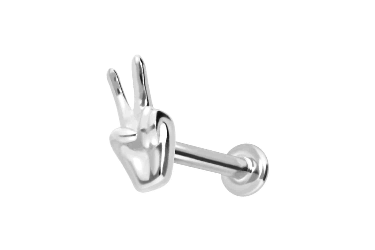 Piercing-Set 14 Karat Gold Labret mit Innengewinde PEACE-ZEICHEN