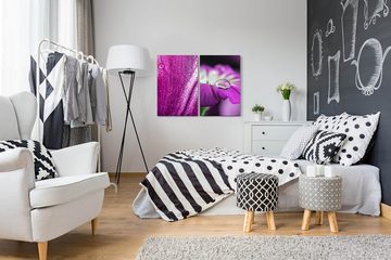 Sinus Art Leinwandbild 2 Bilder je 60x90cm Orchidee Wassertropfen Violett Blumen Beruhigend Stille Makrofotografie