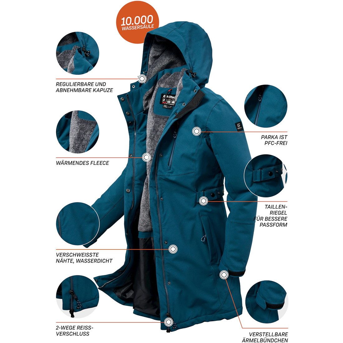 Killtec Funktionsparka Killtec Alisi II Damen Winter Winterparka große Größen (46-54) Wasserdichter Damen Funktionsparka in Übergrößen mit Teddyfutter