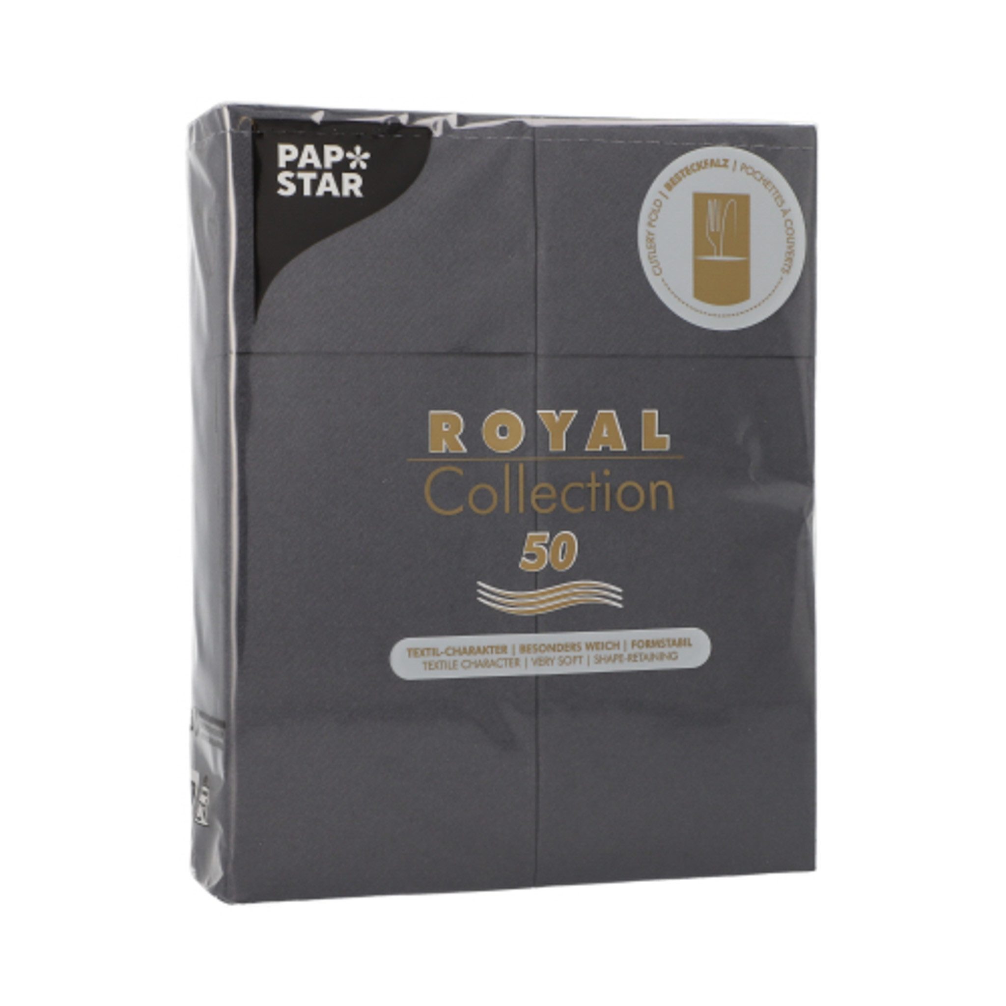 PAPSTAR Papierserviette, Servietten mit Bestecktasche 40x30cm Royal Collection 50 Stück Schwarz
