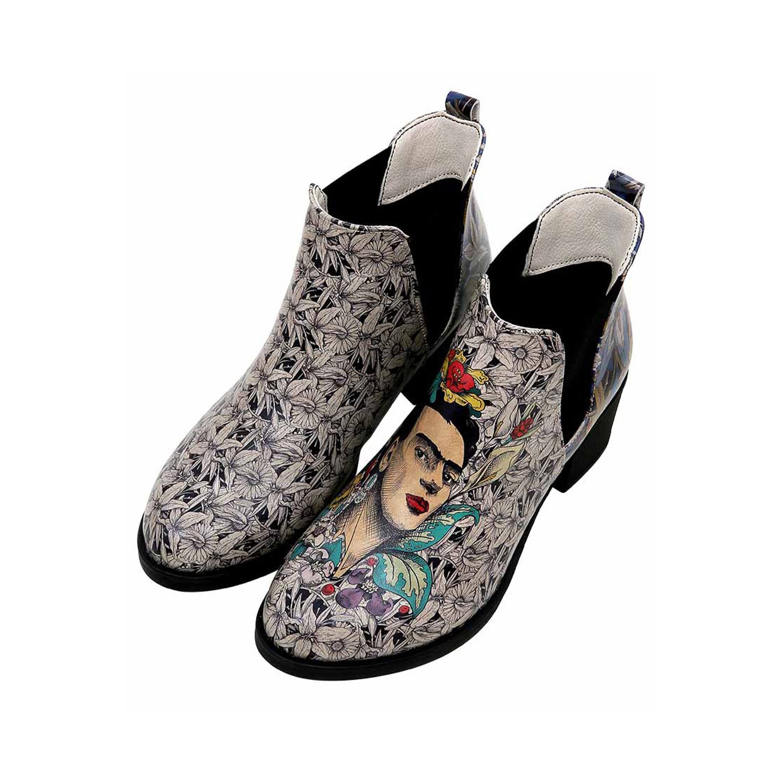 DOGO Eve Boots Frida-Kahlo-with-Blue-Flowers Schnürboots Handgefertigt