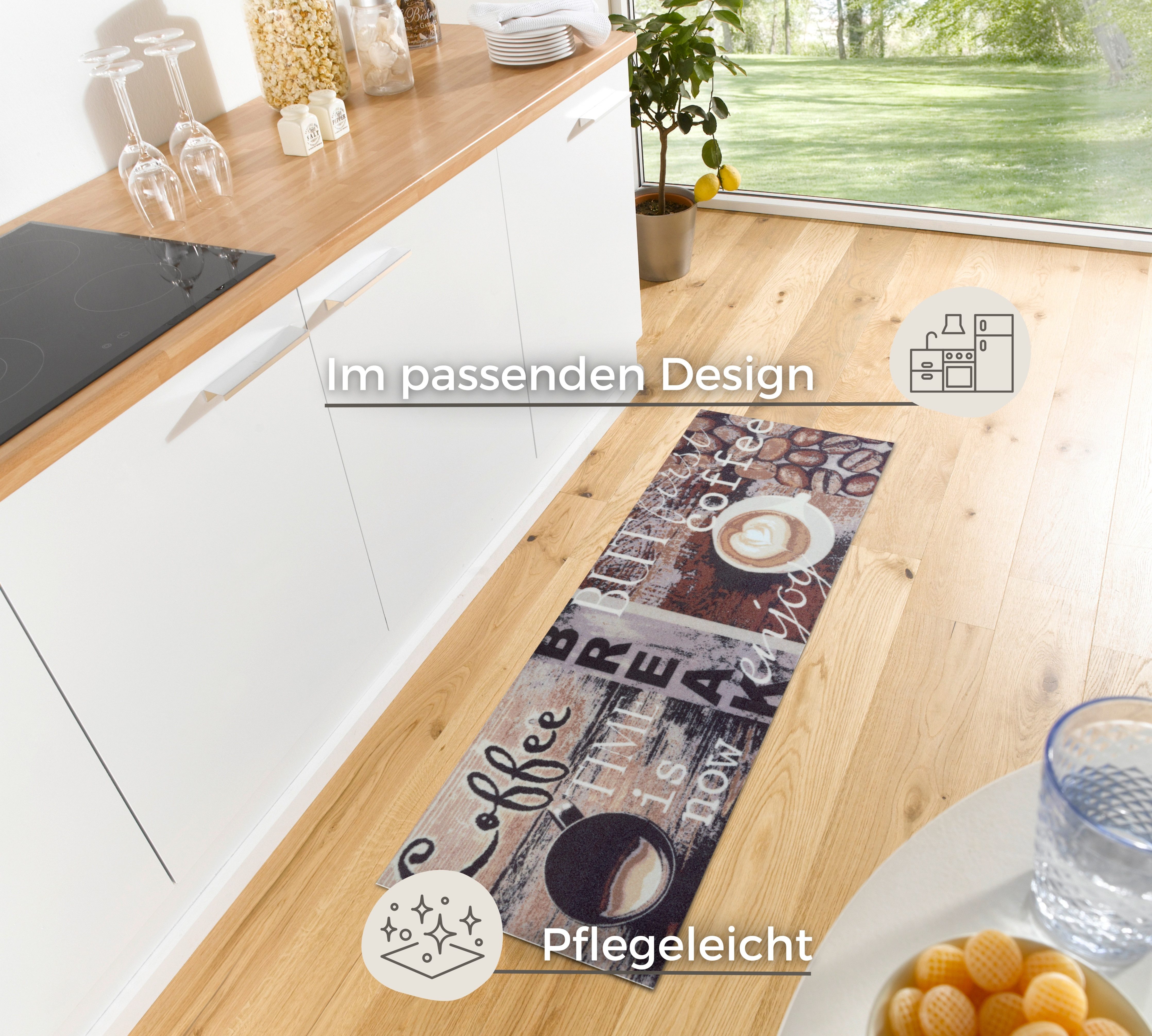 HANSE Home Küchenläufer Enjoy Coffee Break, rechteckig, Höhe: 3 mm, Läufer, Rutschfest, Küchenteppich, Motiv Kaffee, Pflegeleicht