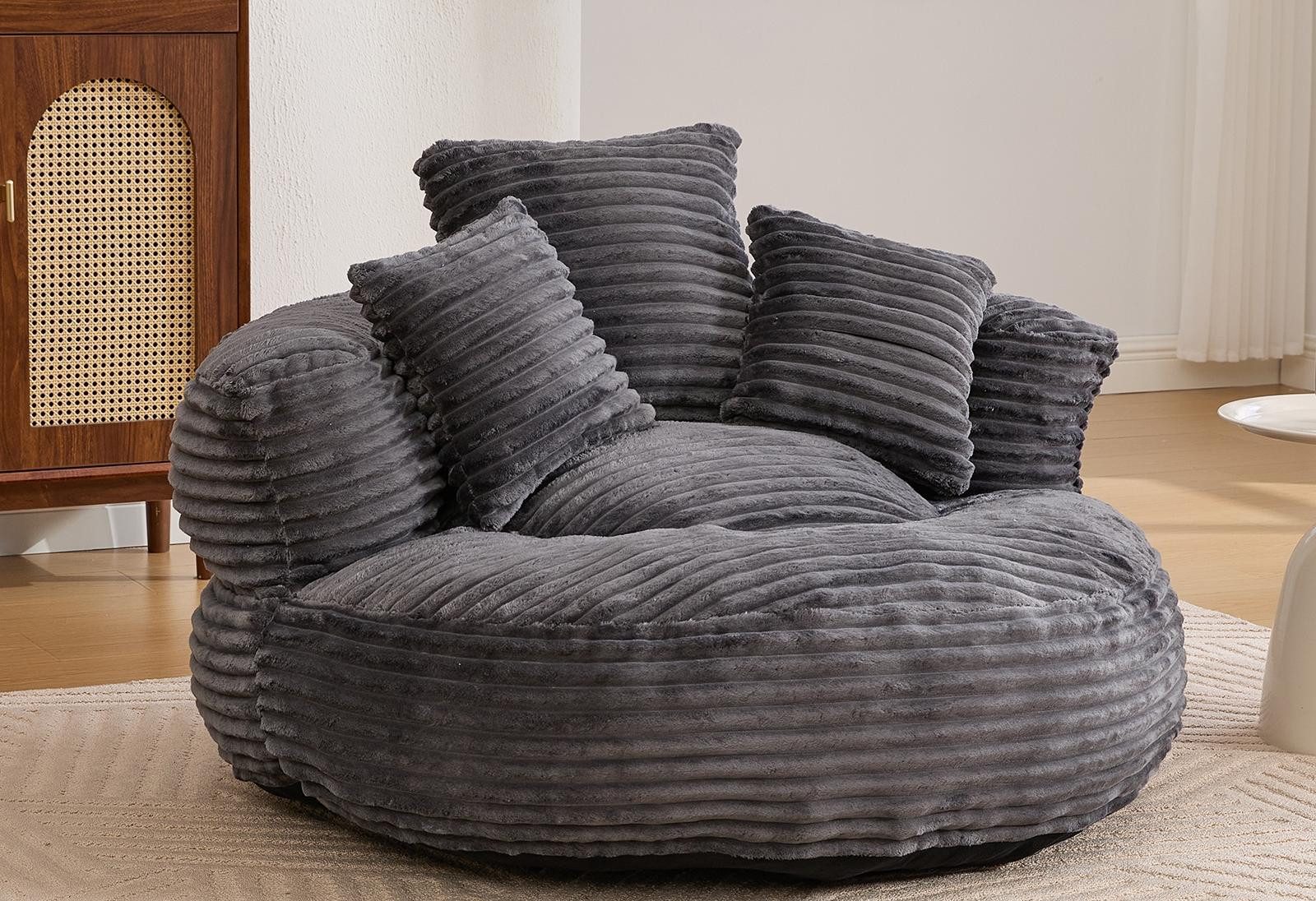 LVHOM Sitzsack 108x108x52cm Chenille Premium Sofa mit 3 extra Kopfkissen (Kuschelig & Atmungsaktiv, Einzelsitzer-Lounge, komplett komprimiert geliefert. Perfekt für Ruhe, Lesen, Gaming & Nickerchen. Ideal für Wohnzimmer, Schlafzimmer, Spielzimmer & Office, Belastbar bis 150kg. Nettogew. 20,5kg), Memory Foam Split, Selbstaufrichtung <3 Tage, Maximaler Liegekomfort