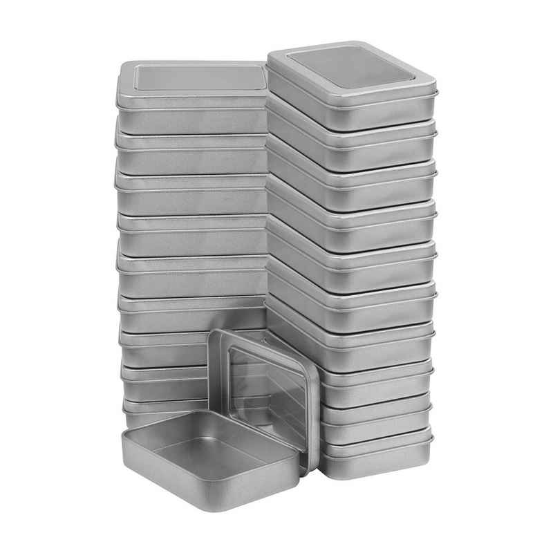 Kurtzy Aufbewahrungsbox Silver Metal Boxes (20 Pack) - Small Storage Containers 9x6,3x1,8cm, Kleine silberne Metall-Aufbewahrungsbox (20er Pack) - 9x6,3x1,8cm