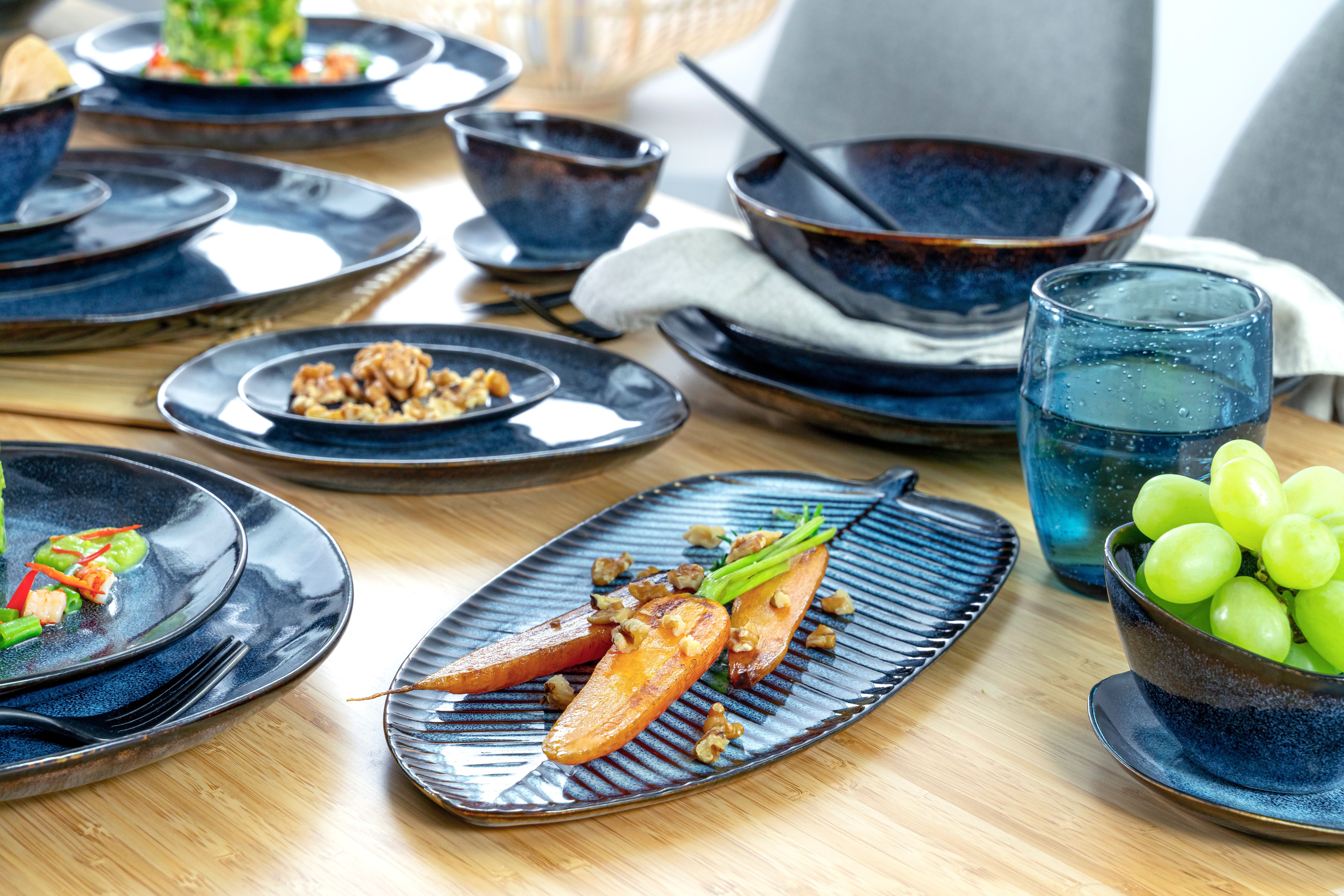 SÄNGER Servierteller Tokio, Steingut, (Set, 1-tlg., Servierplatte), Blau Schwarz, Handemade, Premium Collection
