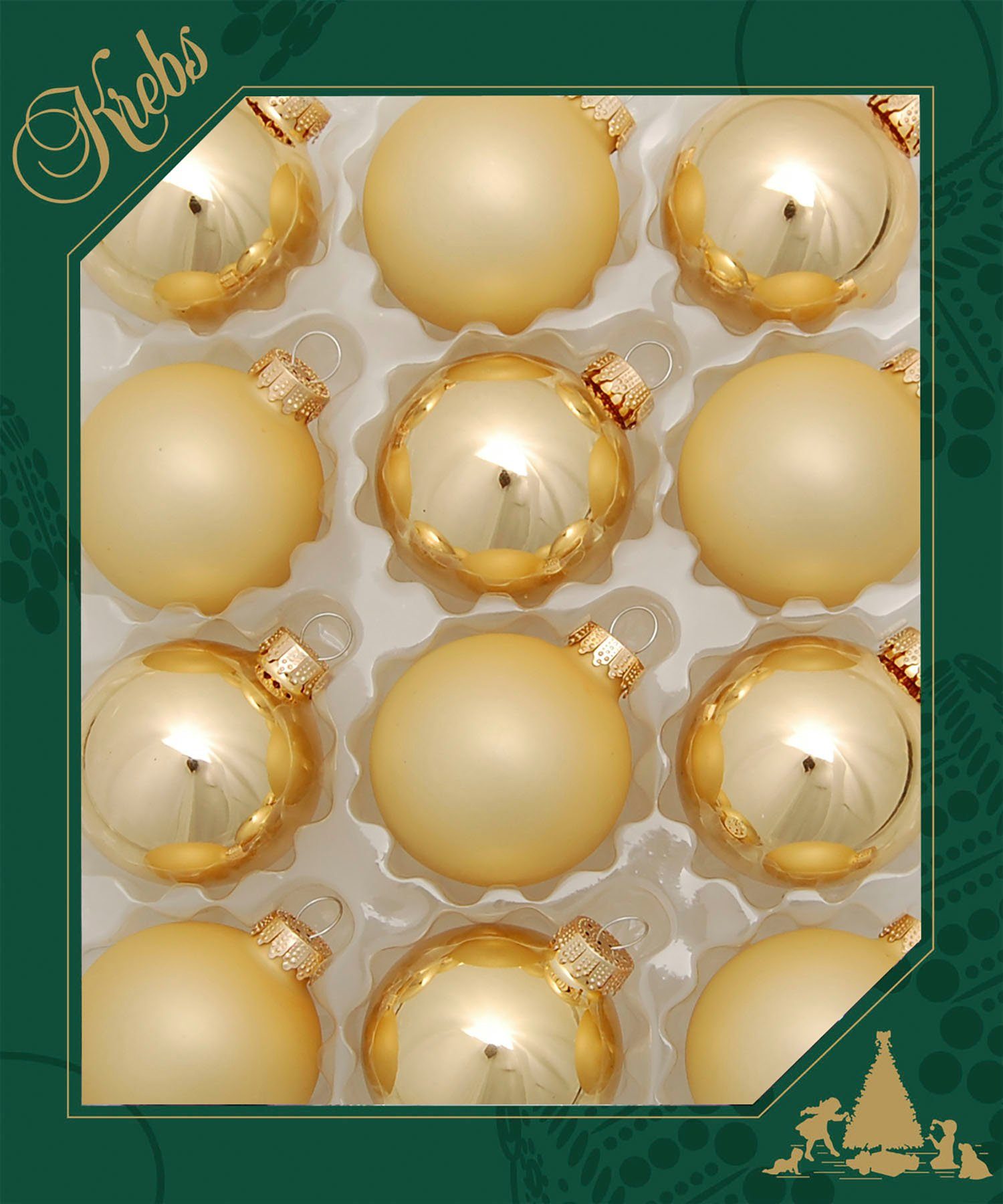 Ø St), Lauscha Christbaumkugeln 5 Weihnachtsdeko, cm (12 Glas Goldfarben Weihnachtsbaumkugel aus Krebs ca. Glas Christbaumschmuck, Glaskugelsortiment Glanz/Satin,