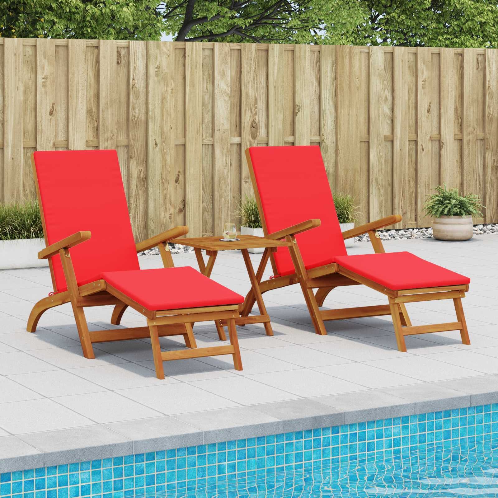 vidaXL Gartenliege Liegestuhl zum Verstellen und Klappen 3 pcs Rot, 3 St.