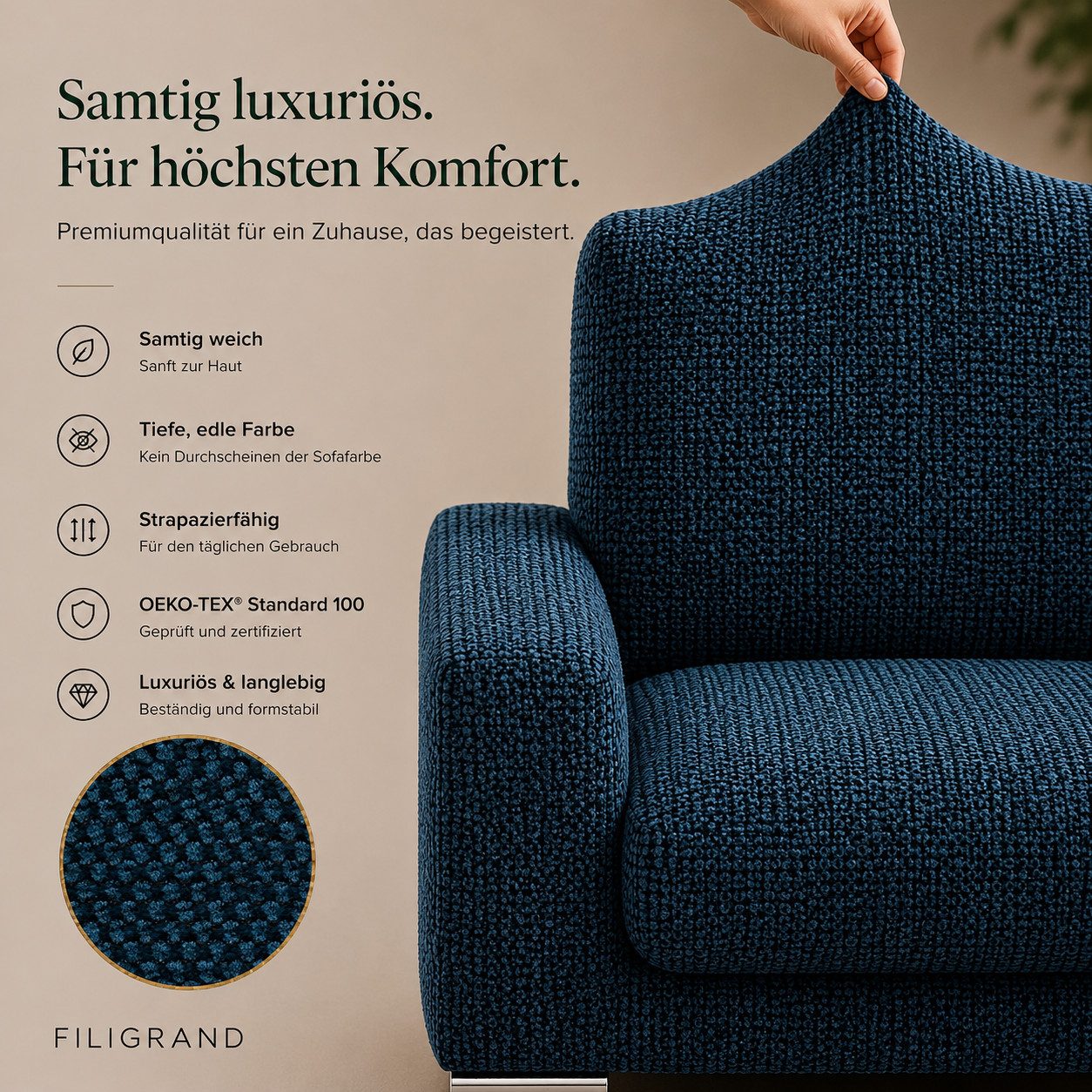 Belmarti Sesselhusse luxuriöser und edler Sesselbezug, Chenille Oberfläche, hochwertiges und langlebiges Material, made in Spain