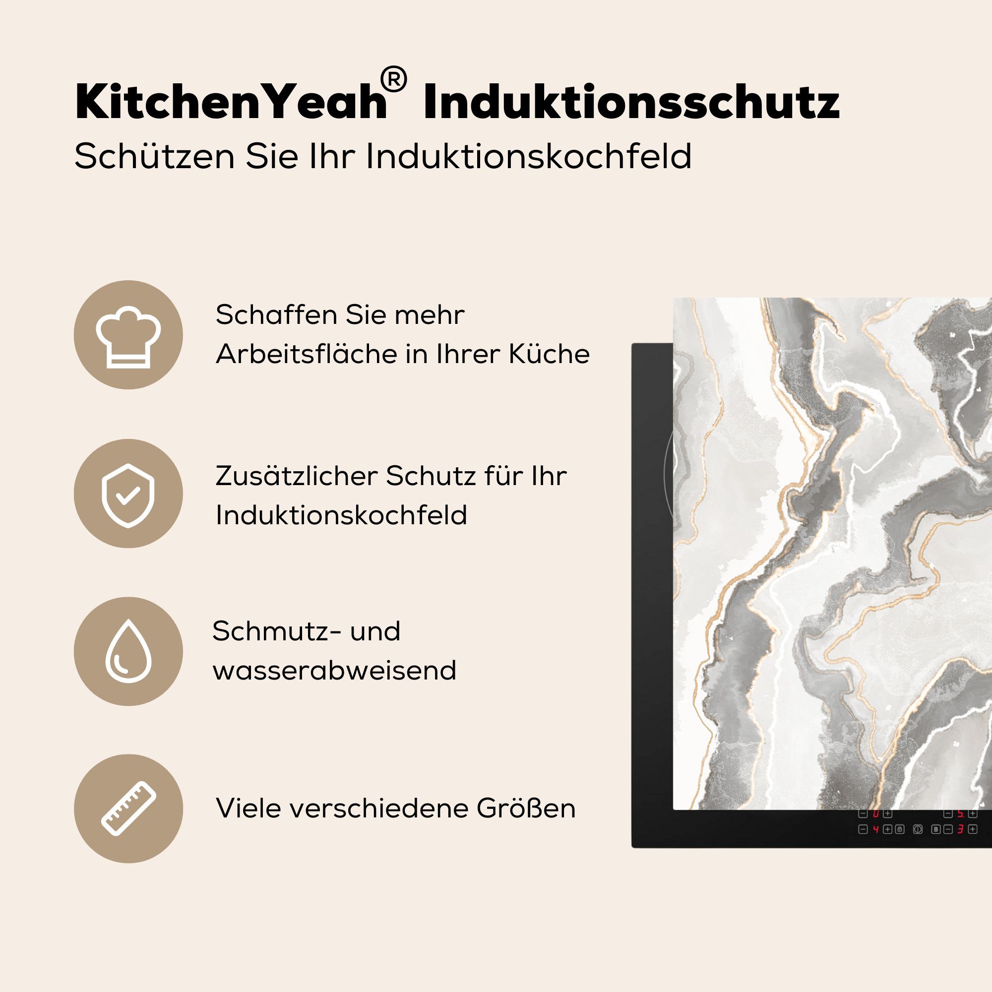 Arbeitsplatte küche Vinyl, Grau Marmor Linie, 78x78 MuchoWow Ceranfeldabdeckung, für tlg), - (1 cm, Herdblende-/Abdeckplatte -