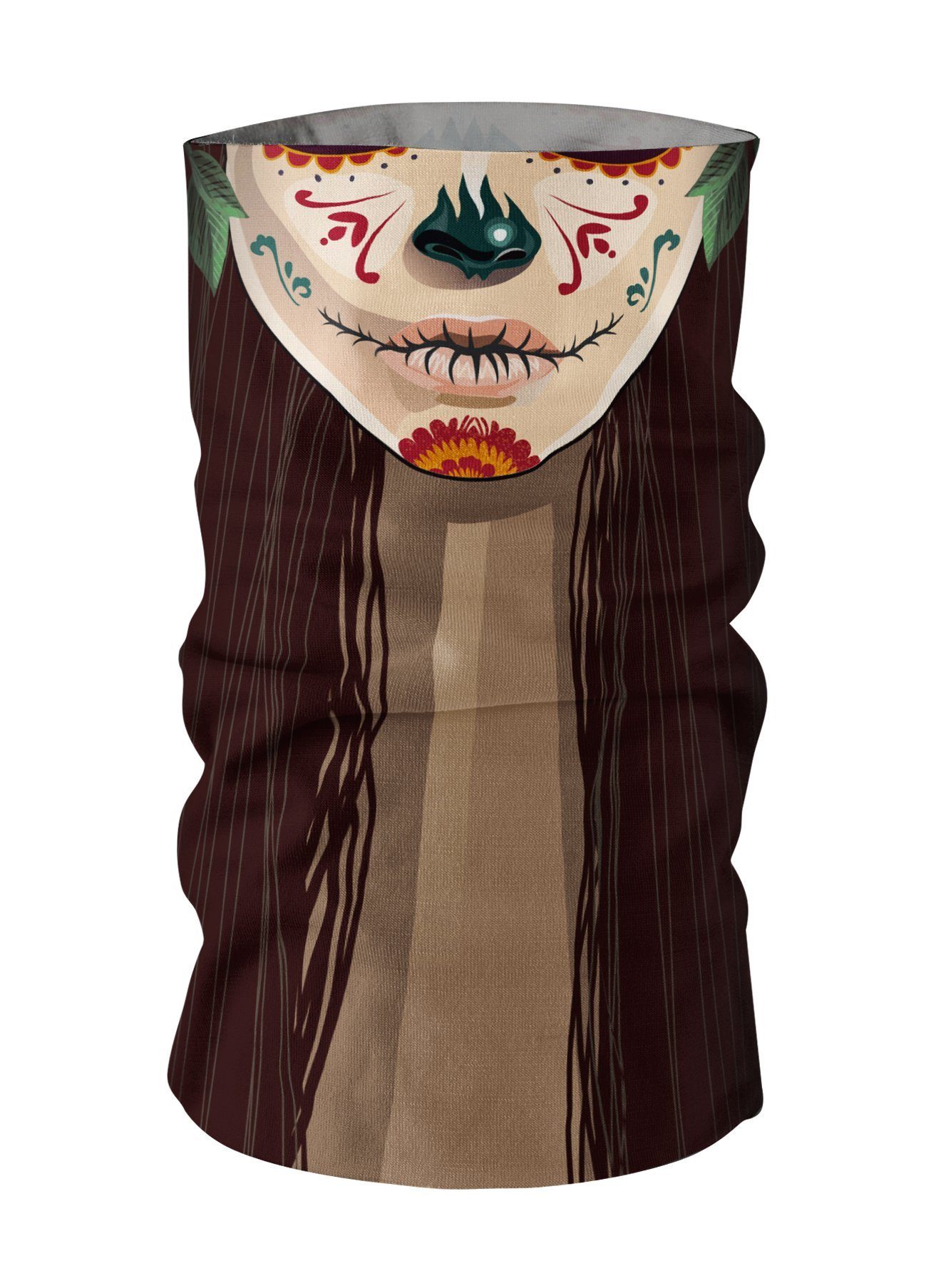 Maskworld Verkleidungsmaske Schlauchschal Catrina, Elastisches Halstuch mit witzigem Aufdruck
