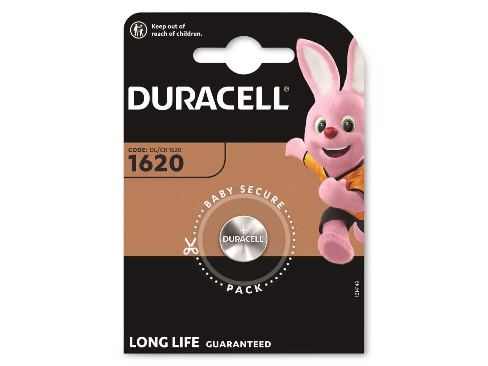 Duracell Batterie Elektronik 1620 Lithiumknopfzelle (CR1620) 3,0V 1S Batterie, CR1620 (3,0 V V, 1 St), zuverlässige Energieversorgung, vielseitig einsetzbar