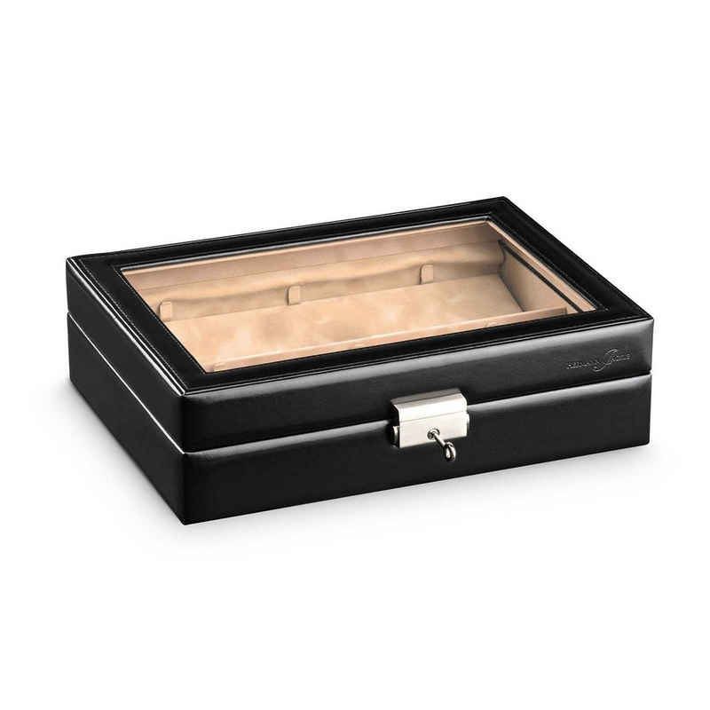 Hermann Jäckle Uhrenbox Maulbronn 6 Taschenuhren Sammler Box schwarz mit Sichtfenster, Made in Germany