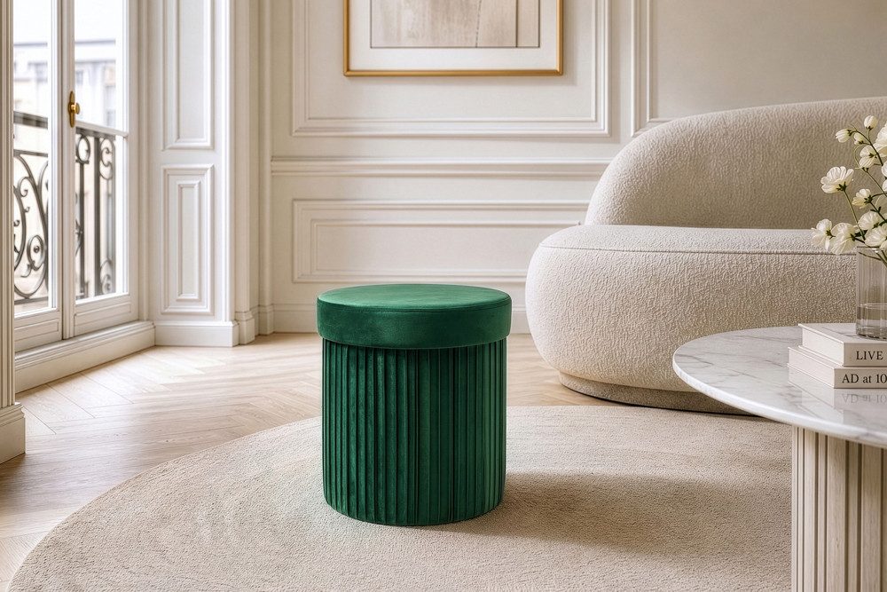 riess-ambiente Polsterhocker ÉLAN 40cm grün - Samt, faltbar, mit Stauraum, platzsparend, modern (Einzelartikel, 1 St), Eleganter Sitzhocker - ideal f. Ankleide, Flur, Wohnzimmer & Garderobe